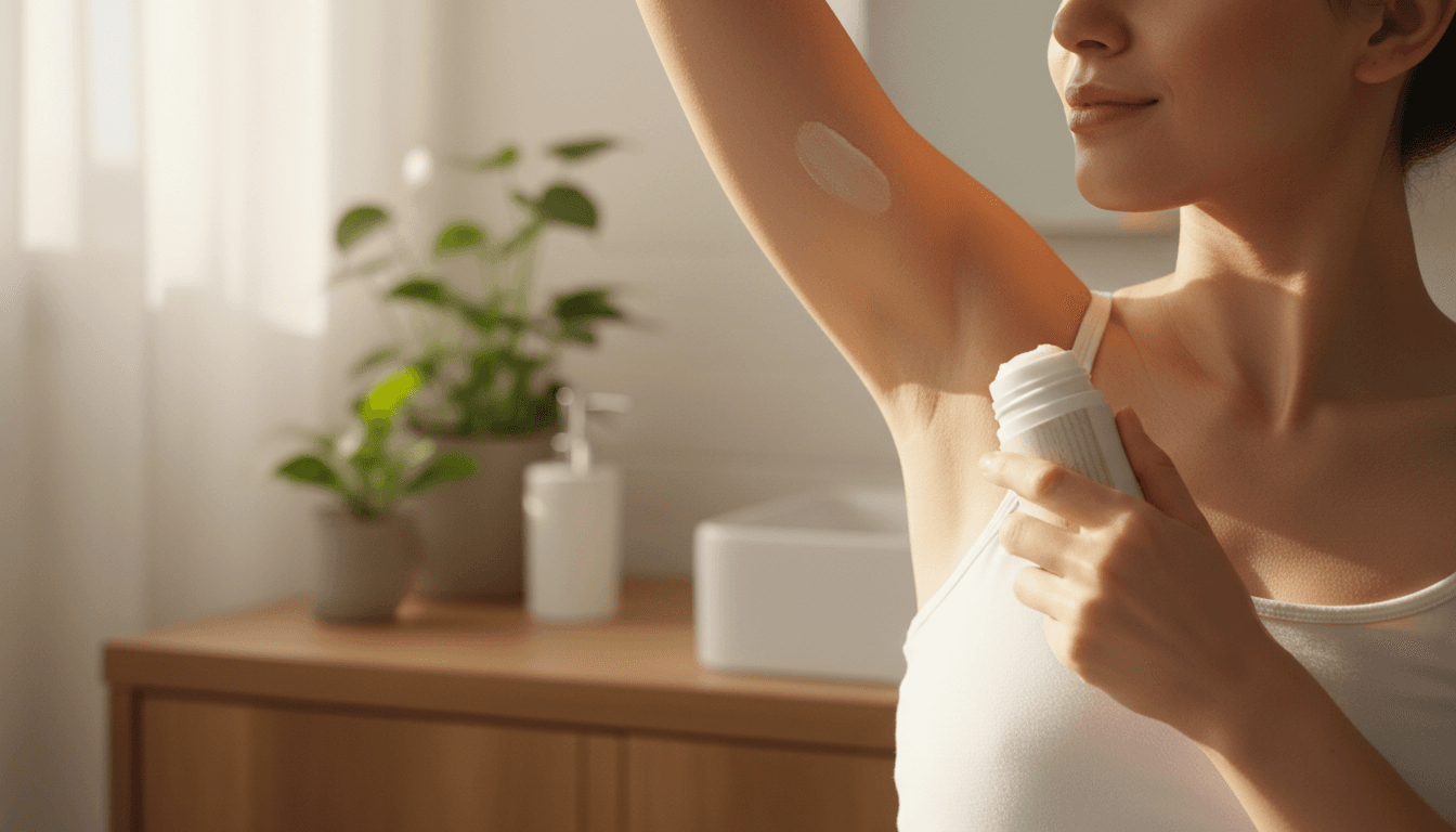 Person applying natural deodorant with soft morning light
