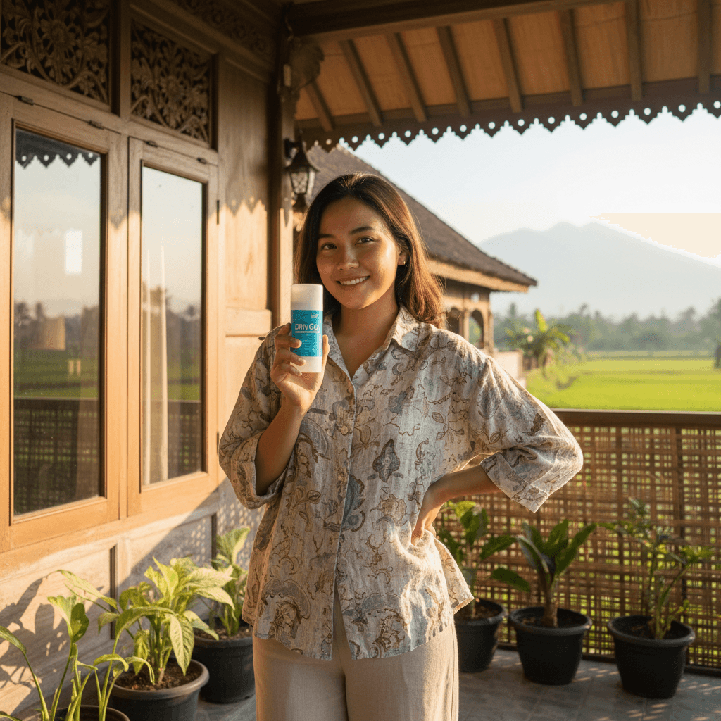 Person confidently using DryGo Deodorant in daily life