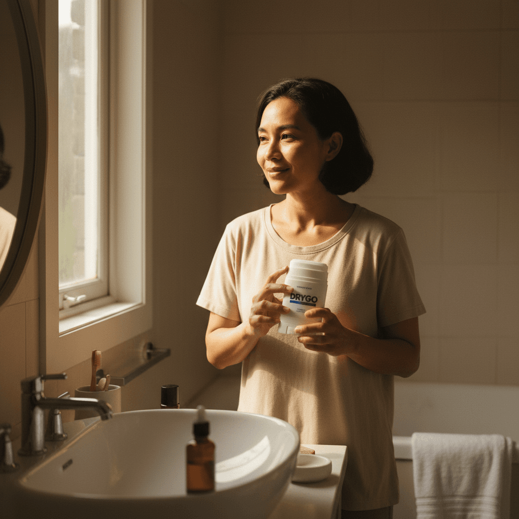 Person applying DryGo deodorant in daily routine