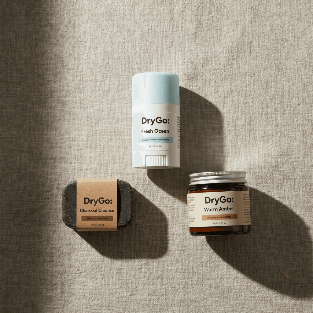 DryGo deodorant product lineup showing variety